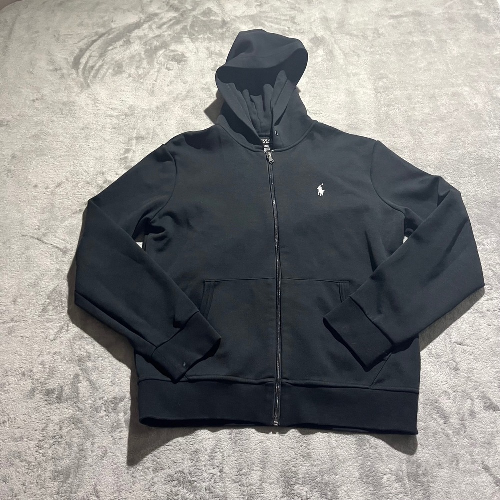 Polo Ralph Lauren Zip Hoodie Mens Medium Black Double Knit Pony Logo